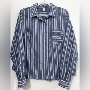 BP. Nordstrom | Blue & White Striped Button-Down Shirt Women’s Size XL